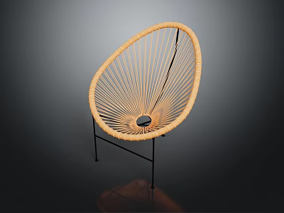 Modern Minimalist Rattan Woven Leisure Chair With Oval Shape And Black Metal Frame 3d model