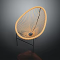 Modern Minimalist Rattan Woven Leisure Chair With Oval Shape And Black Metal Frame