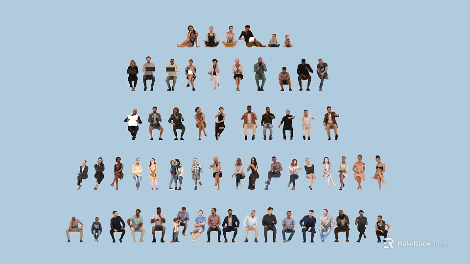 Diverse Group of People in Various Poses and Different Outfits 3d model 