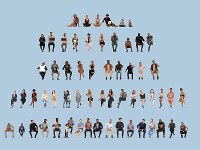 Diverse Group of People in Various Poses and Different Outfits 3d model