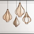 Four Modern Pendant Lights with Woven Texture on White Framed Background 3d model