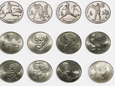 Exquisite Collectible Jewelry Coins Featuring Various Sports And Historical Portrait Designs 3d model