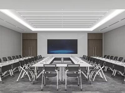 Modern Conference Room Interior Design With Long Conference Table Large Screen And Chairs 3d model