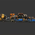 Assorted Colorful Mechanical Parts Featuring Yellow Blue Components And Various Shapes