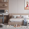 Kids Room Interior Design With Cozy Bed Desk Computer Wall Painting And Toys