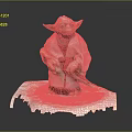 Yoda Star Wars Character Figurine Wearing White Robe Holding Red Lightsaber On White Base
