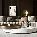 Modern Sectional Sofa With Throw Pillows And Marble Coffee Table In Living Room