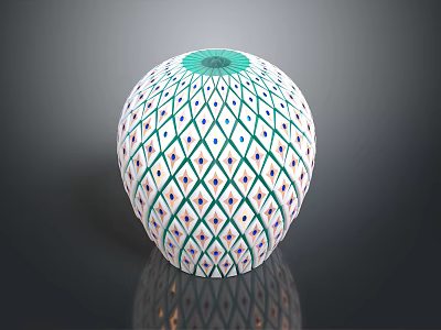 Round Decorative Light With Intricate Geometric Diamond Grid Design And White Green Purple Blue Accents 3d model