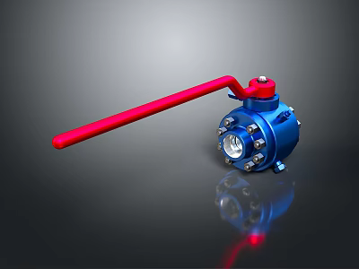 Industrial Valve With Blue Body Red Handle And Metal Components 3d model