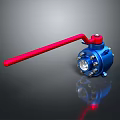 Industrial Valve With Blue Body Red Handle And Metal Components