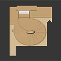 Spiral Staircase in Dollar Sign Shape with Wooden Steps and Metal Railings
