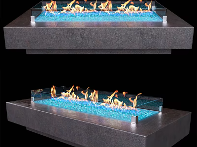 Modern Glass Fireplace With Sleek Base Blue Interior And Dancing Flames 3d model