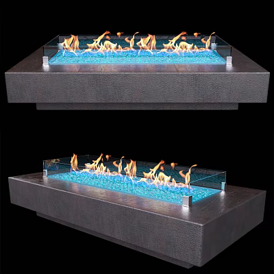 Modern Glass Fireplace With Sleek Base Blue Interior And Dancing Flames 3d model
