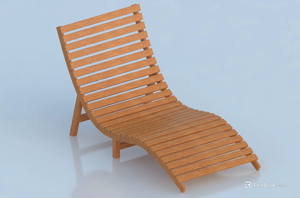Modern Wooden Slatted Lounge Chair With Ergonomic Design And Natural Finish 3d model 