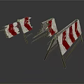 Red And White Striped Traffic Barriers With Metal Support Frames On White Background