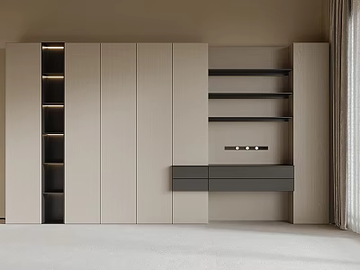 Modern Home Bookcase With Light Beige Finish Black Shelves And Storage Drawers 3d model