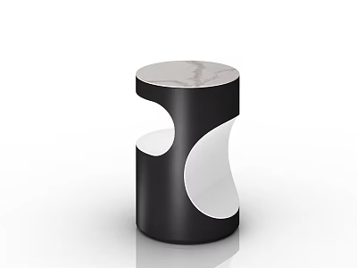 Modern Round Side Table With Black And White Marble Top Unique Curved Design 3d model