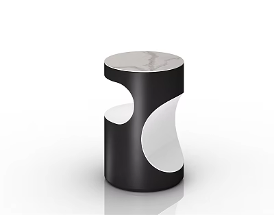 Modern Round Side Table With Black And White Marble Top Unique Curved Design 3d model