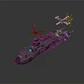 Futuristic Sci Fi Spaceship Design With Flying Drones And Blue Thruster Engines 3d model