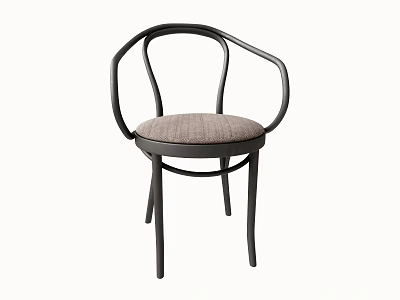 Minimalist Modern Dining Chair With Curved Armrests Dark Frame And Upholstered Seat 3d model