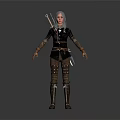 Gray Haired Fantasy Mythical Character Wearing Black Leather Armor With Axe