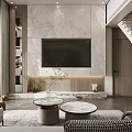 Modern Living Room Interior Design With Sofa Coffee Table TV And Marble Wall