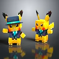 Cute Pixel Art Style Pikachu Dolls With Hat And Vest For Collection