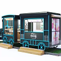 Train Shaped Functional Cart With Blue Accent Lights Display Windows And Rails For Selling 3d model