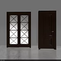 Double Glass Lattice And Single Solid Wood Interior Swing Doors Design 3d model