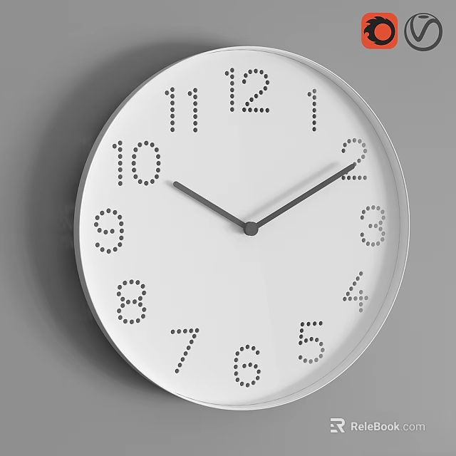 Minimalist White Wall Clock With Black Numbers And Hands For Home Interior 3d model 