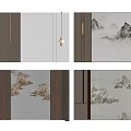 Modern Chinese Sofa Background Wall With Mountain Landscape Art And Wooden Panels