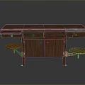 Practical Wooden Writing Desk Featuring Drawers Cabinets And Circular Side Platforms 3d model