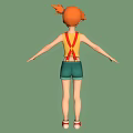 3D Character With Orange Hair Yellow Tank Top Red Suspenders Green Shorts And Green Background