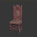 Ornate Classic Single Chair With Carved Wooden Frame And Patterned Upholstered Seat