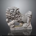 Traditional Stone Lion Statue Featuring Detailed Mythical Creature Carving And Base