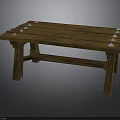 Rustic Wooden Bench with Plank Top and Simple Design White Accents on Natural Wood Surface