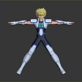3D Animated Game Movie Character With Blonde Hair Blue Silver Costume And Arms Outstretched