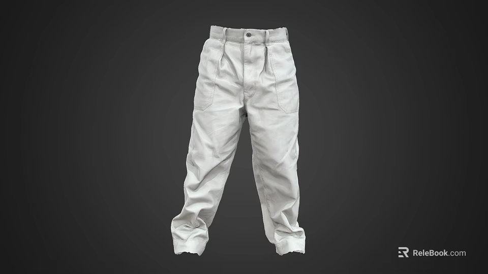 White Casual Pants with Elastic Waist and Multiple Pockets for Daily Use 3d model 