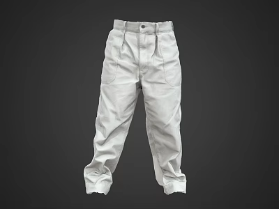 White Casual Pants with Elastic Waist and Multiple Pockets for Daily Use 3d model