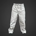 White Casual Pants with Elastic Waist and Multiple Pockets for Daily Use