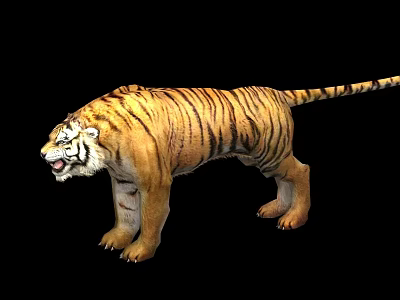 Realistic Tiger With Brownish Yellow Fur And Black Stripes On Black Background 3d model