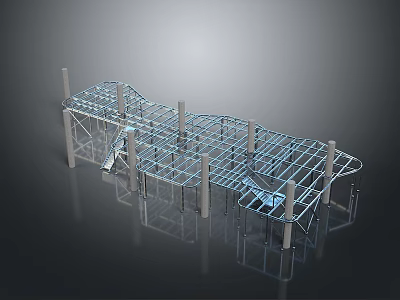 Industrial Style Building Skeleton Scenery With Metal Frame And Reflective Ground 3d model