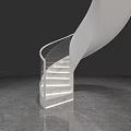 Modern White Spiral Staircase With Marble Steps Lighted Edges And Gray Stone Floor 3d model