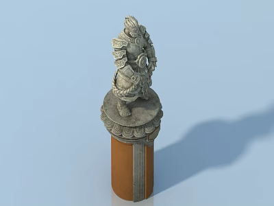 Pet Cabinet With Intricate Carvings On Brown Column Base And Light Blue Background 3d model