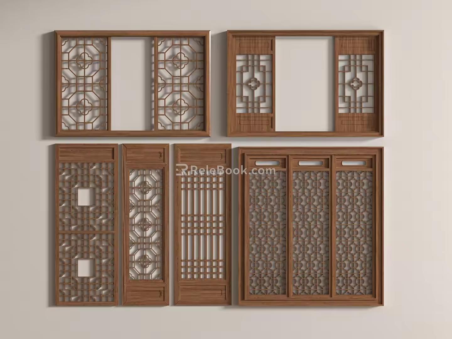 New Chinese Style Chinese Style Flower Window Flower Window Antique Door and Window Lattice Wood Carving Flower Lattice Screen Hollow Door and Window 3d model