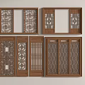 New Chinese Style Chinese Style Flower Window Flower Window Antique Door and Window Lattice Wood Carving Flower Lattice Screen Hollow Door and Window 3d model