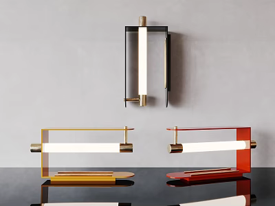 Modern Table Lamps With Yellow Red Black Metal Frames And White Light Design 3d model