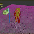 Man Standing on Moon Surface with American Flag and Footprints 3d model