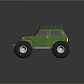 Green Custom Off Road Vehicle With Large Tires Roof Rack And Headlights