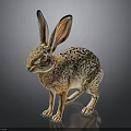 Realistic Spotted Hare With Long Ears Standing On Shiny Surface Against Gray Background